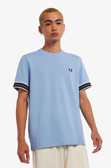 Blue Fred Perry Tramline Tipped Piqué Men's T Shirts | PH 1793CTVE